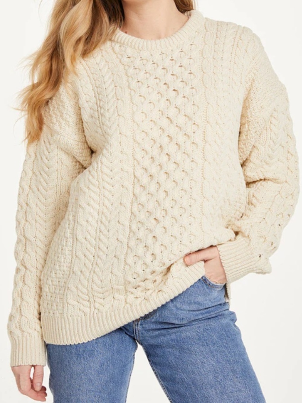 Vintage L.L. BEAN Heritage Irish Fisherman Aran Cable Knit Sweater sz M